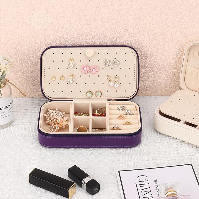 DesignSter Travel Jewelry Box, PU Leather Portable Jewelry Case, Small Jewelry