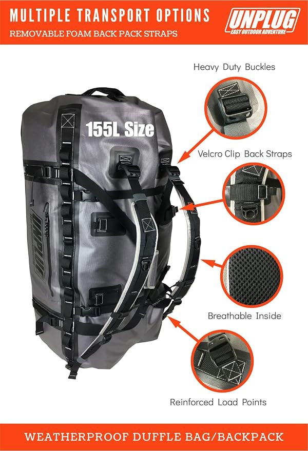 UNPLUG Waterproof Bags for Travel -1680D Heavy Duty Waterproof Duffel Bag for