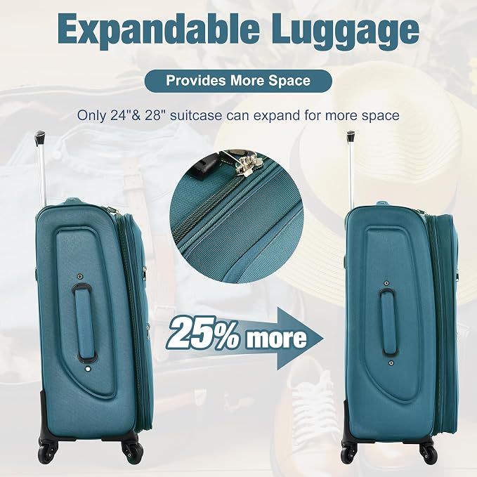 Merax Softside Luggage Set Softshell Lightweight 3 Piece Spinner Suitcase