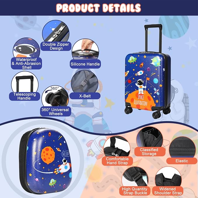 Weewooday Kids Luggage and Backpack 18" Suitcase