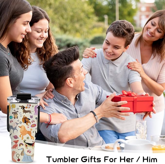 20oz Dog Tumblers - Dogs Tumbler with Straw Handle, Leak-proof, BPA-free, Double Wall Insulated, Sports Gifts Cup for Boys Girls, Insulated Coffee Tumbler Puppy Stainless Steel Cup Gifts