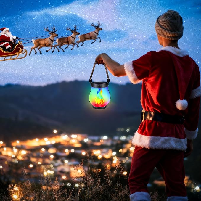 Christmas Solar Flame Lanterns Hanging Outdoor Waterproof