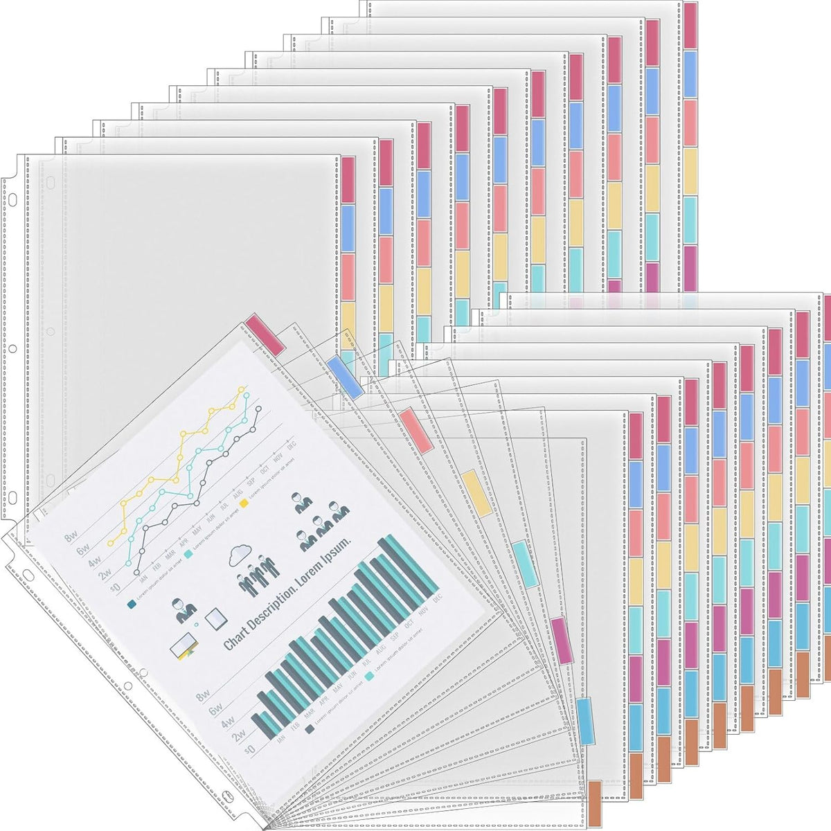 ReliThick 20 Set of 160 Pack Clear Sheet Protectors 8.5 x 11 Inch Page Protector for 3 Ring Binder with 8 Tabs Plastic Dividers for 3 Ring Binder, Insertable Index Page Divider Multicolor Tabs