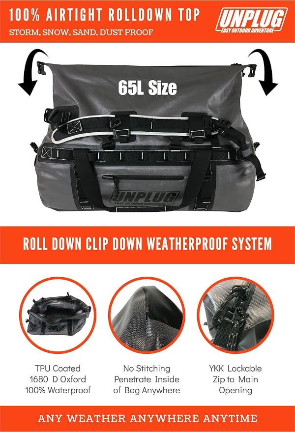 UNPLUG Waterproof Bags for Travel -1680D Heavy Duty Waterproof Duffel Bag for