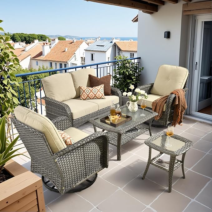 HOOOWOOO Patio Furniture Set, 5 Pieces Outdoor Conversation Set, All Weather