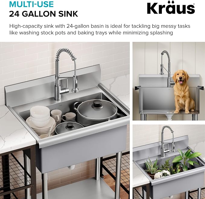 KRAUS Standart Pro 32 Inch 18-Gauge Stainless Steel Scullery Sink, 24 Gallon