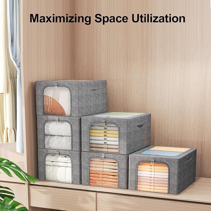 GoMaihe Clothes Storage Bins Metal Frame: 6-Pack Compact Stackable Closet