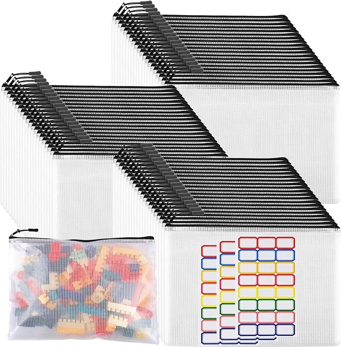 60pcs Large Mesh Zipper Pouch File Bags Reusable Zippered Pouches