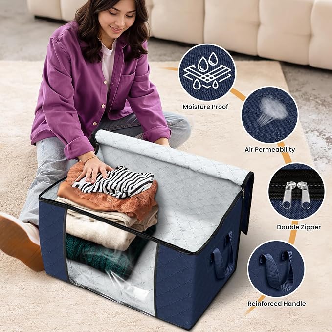 Fab totes 24 Gallons Clothes Storage, Foldable Thick Fabric Blanket Storage Bags