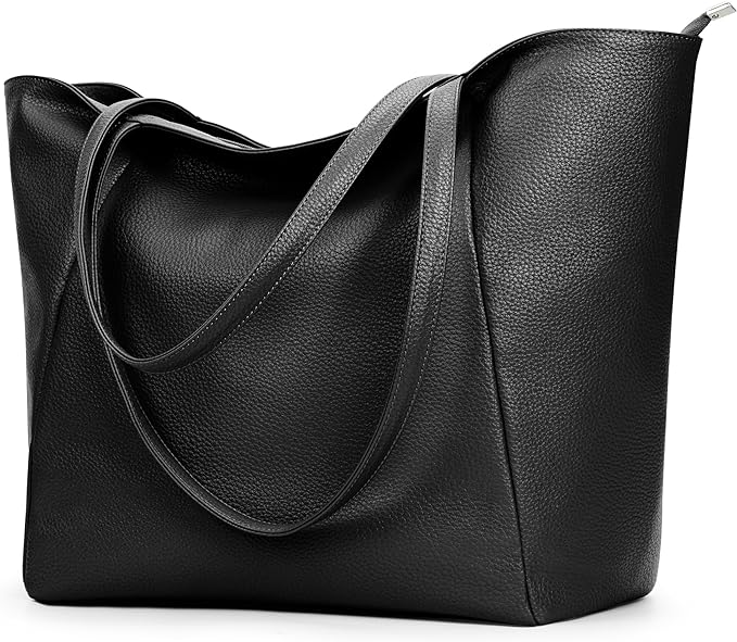 KALIDI Large Tote Bag Vegan Leather Casual Zipper Work Bag Weekender Hobo