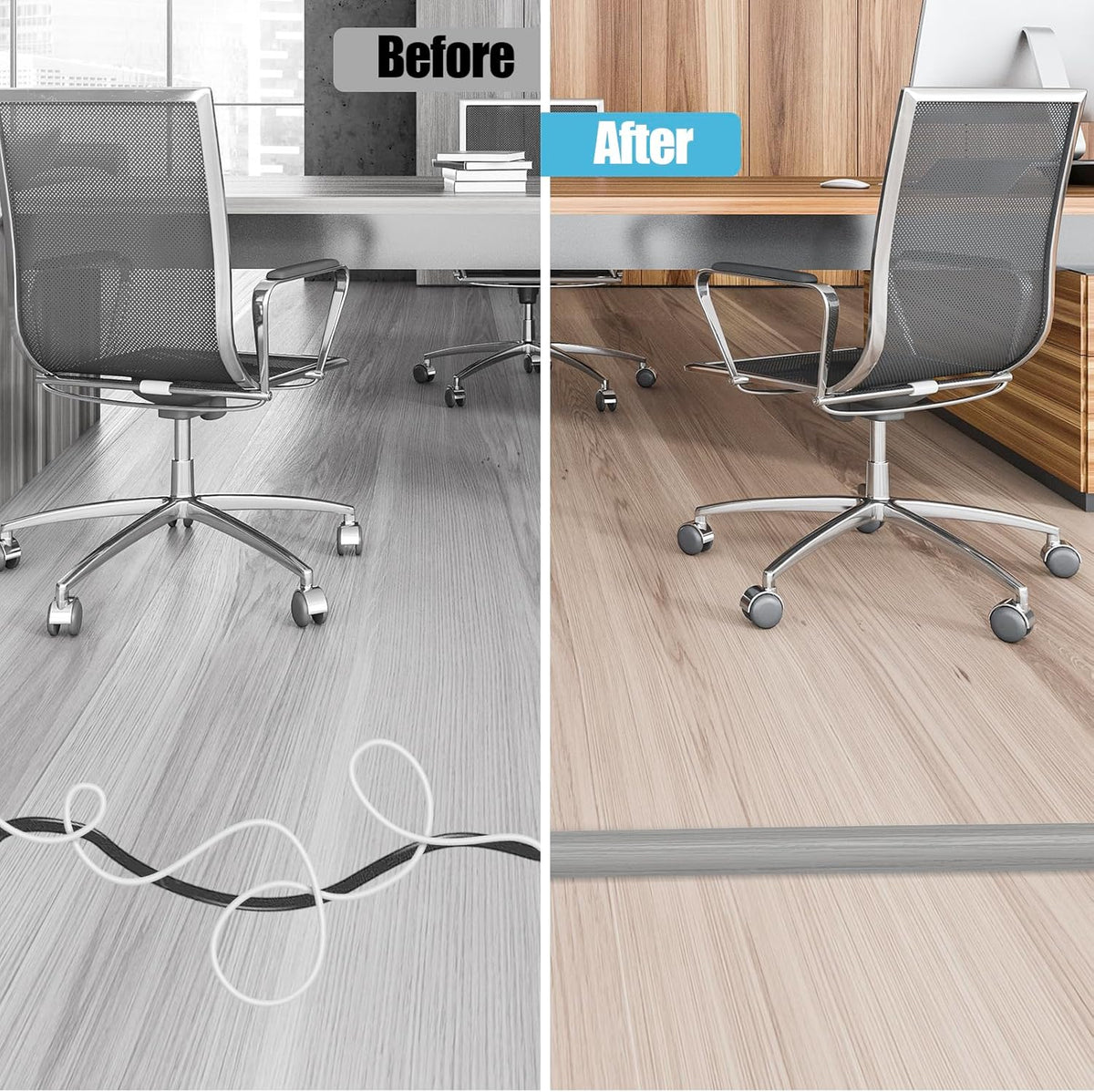 Floor Cord Cover Self Adhesive Cord Hider,3.3FT Cable Management, Extension Strip Protector for Wires, Prevent Cable Trips for Offices, Gyms, Exhibitions Cavity:0.3"(W) x 0.28"(H) Gray Wood