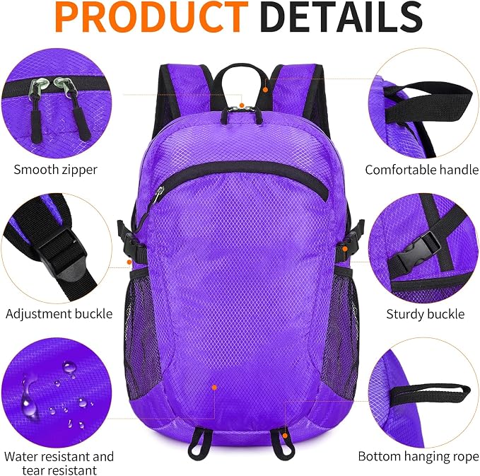 Small Hiking Daypack, 15L Water-Resistant Hiking Backpack Packable Lightweight