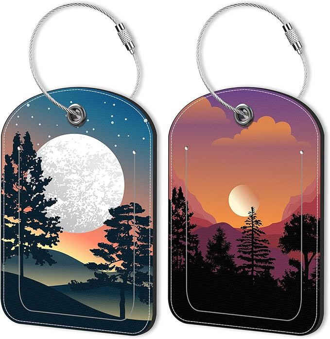Abstract Mountain Forest Moon Leather Luggage Tag