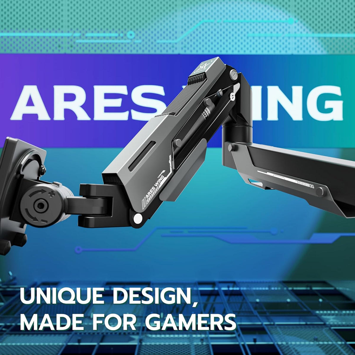 ARES WING Vertical Dual Monitor Mount - 24-57" Aluminum Heavy Duty Monitor Arms for 2 Monitors, Fully Adjustable Gas Spring Stacked Monitor Stand with 75/100/200 Vesa Mount, Black