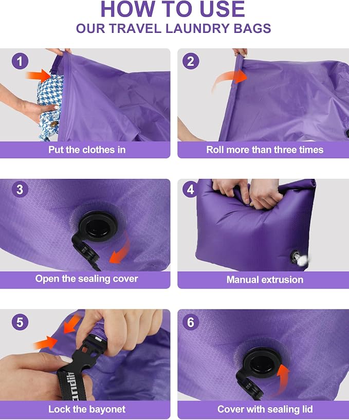 Travel Laundry Bag, Pump Free Vacuum Storage Bag Reusable Compression Dirty