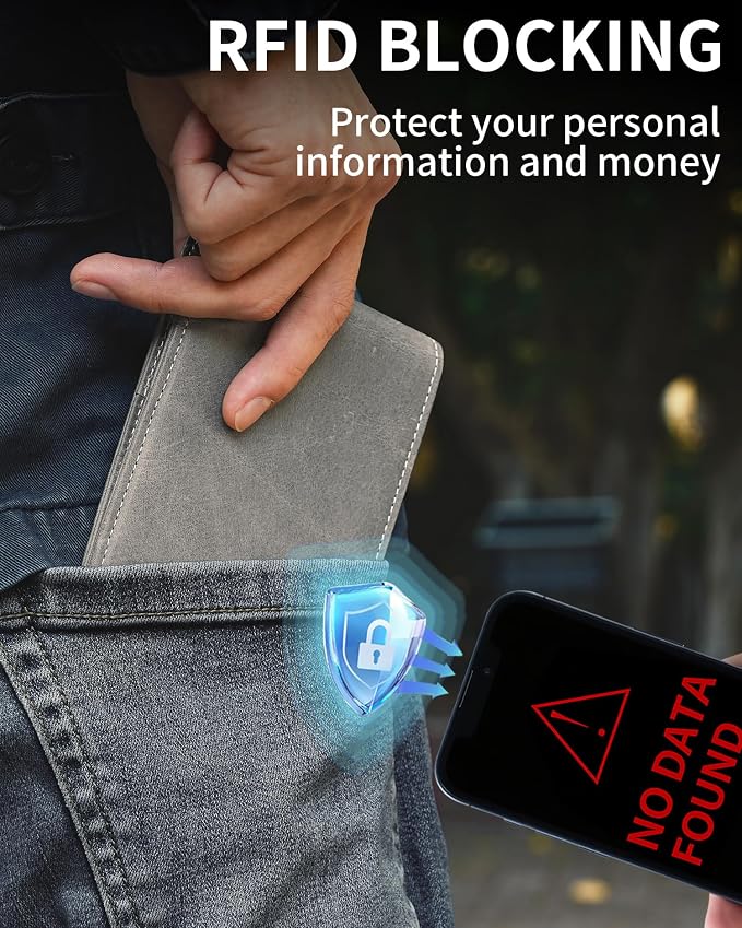 Mens Wallet Bifold Genuine Leather RFID Blocking Wallet
