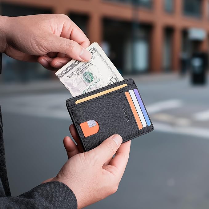 Buffway Slim Minimalist Front Pocket RFID Blocking Leather Wallets