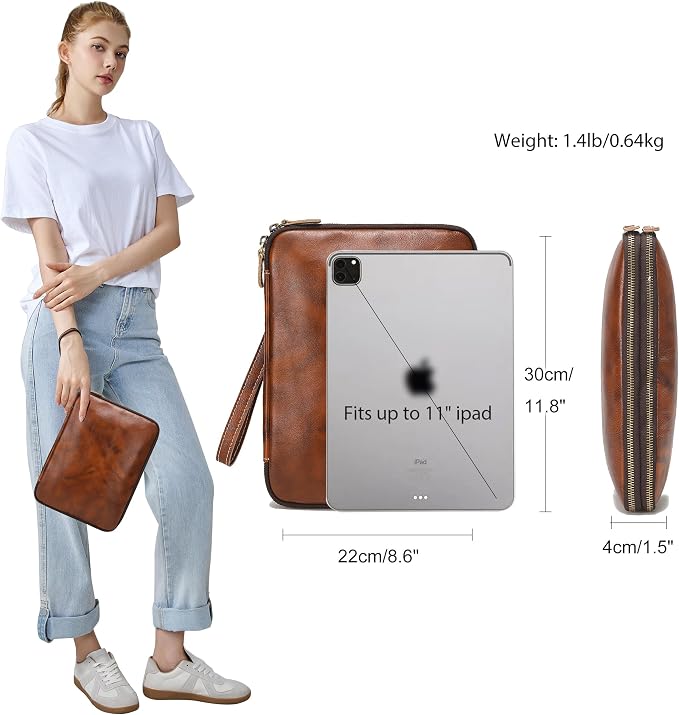 LANNSYNE Full Grain Leather Travel Cable Accessories Bag, Electronic Organizer