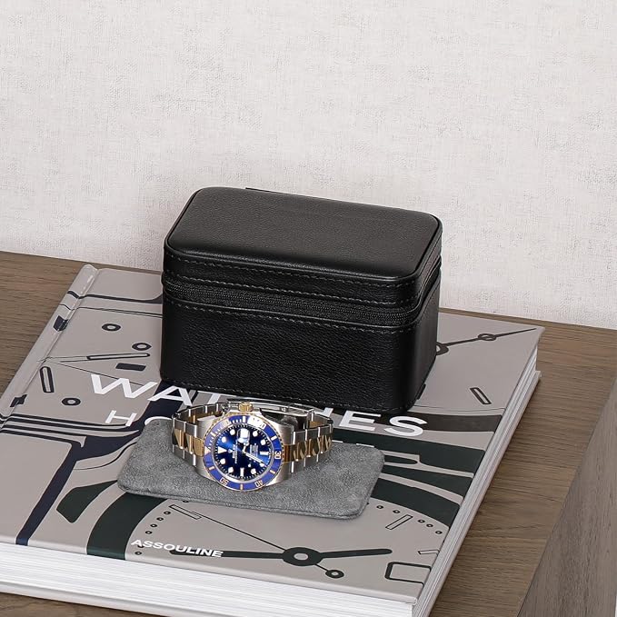 ROTHWELL 2 Watch Travel Case for Men | Compact PU Leather Protective Box