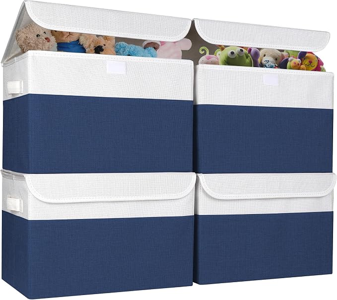 Large 22 Quart Linen Fabric Foldable Storage Bin Cube Organizer Basket