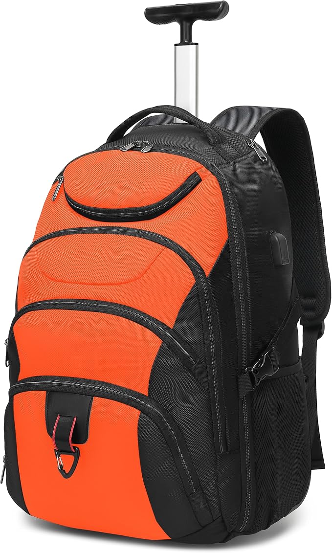 Boavan Rolling Backpack, 17 inch Water Resistant Wheeled Backpack, Carry on