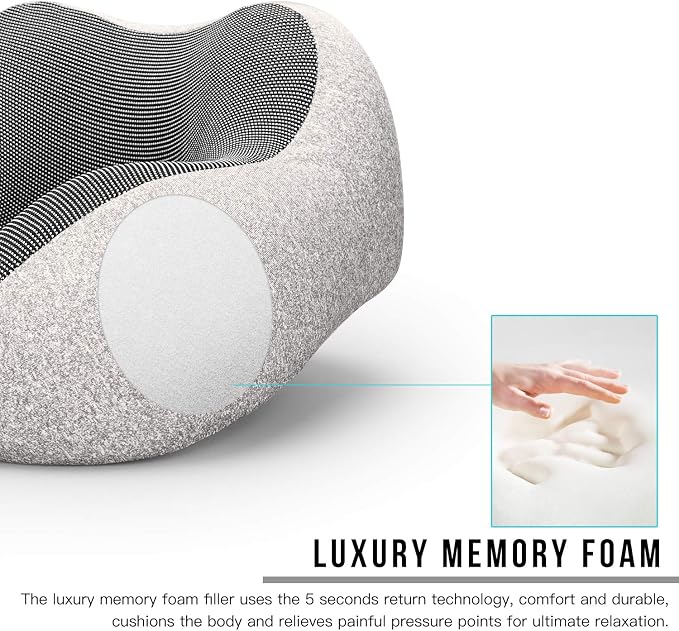 MLVOC Travel Pillow 100% Pure Memory Foam Neck Pillow, Comfortable & Breathable