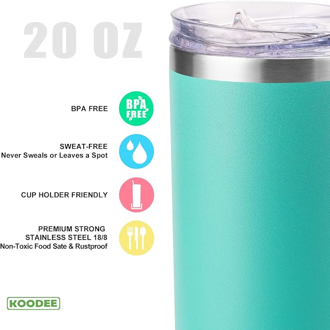 koodee 20 oz Stainless Steel Skinny Tumbler Double Wall Insulated Water Tumbler