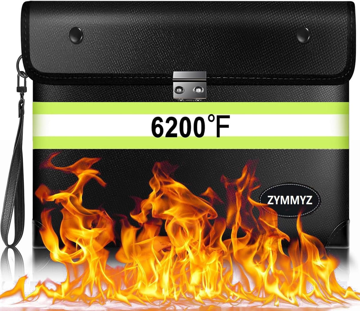 6200℉ Insulated Fire Proof Money Bag for Cash with Lock,Fireproof Waterproof Document Pouches with Double-Sided Reflective Strip,Money Envelopes for Cash,Valuables,Jewelry