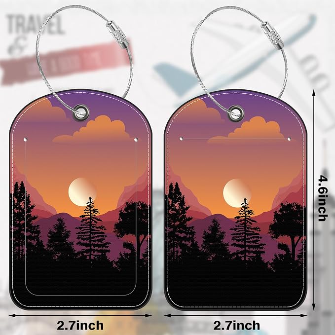 Abstract Mountain Forest Moon Leather Luggage Tag
