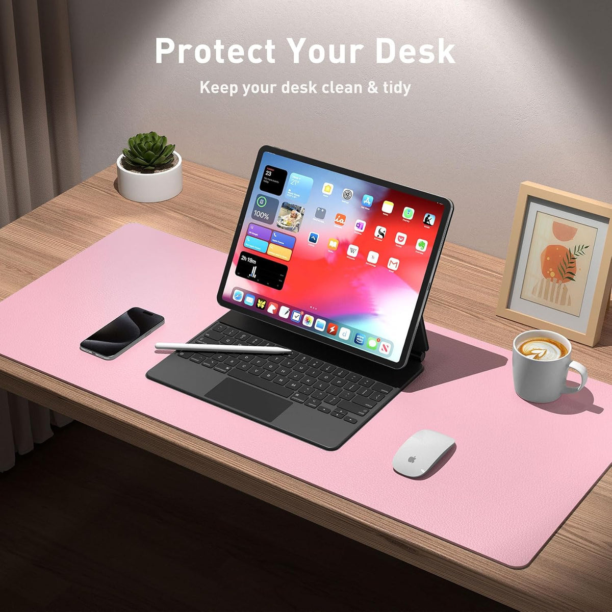 Aothia Leather Desk Pad Protector, Mouse Pad, Office Desk Mat, Non-Slip PU Leather Desk Blotter, Laptop Desk Pad, Waterproof Desk Writing Pad for Office and Home (31.5" x 15.7", Fairy Pink)
