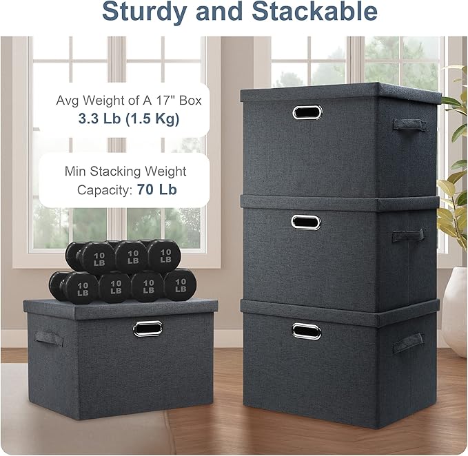 Large 17" 36 Quart Collapsible Stackable Storage Bins