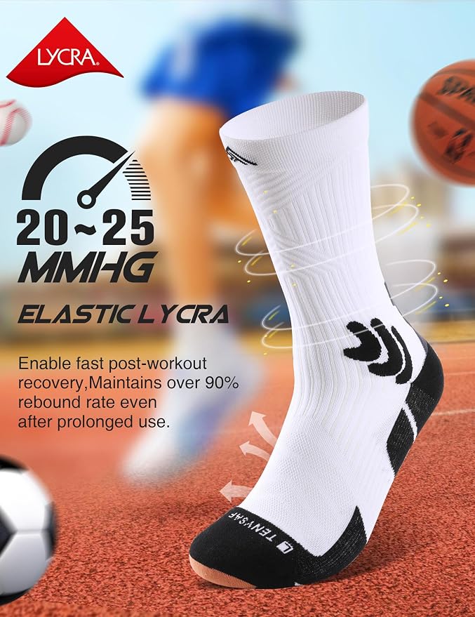 Men's Compression Running Socks: Coolmax Athletic Crew Socks Moisture Wicking