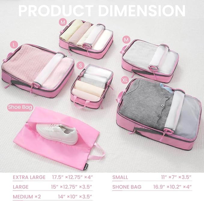 BAGAIL 6 Set Ultralight Compression Packing Cubes Packing Organizer