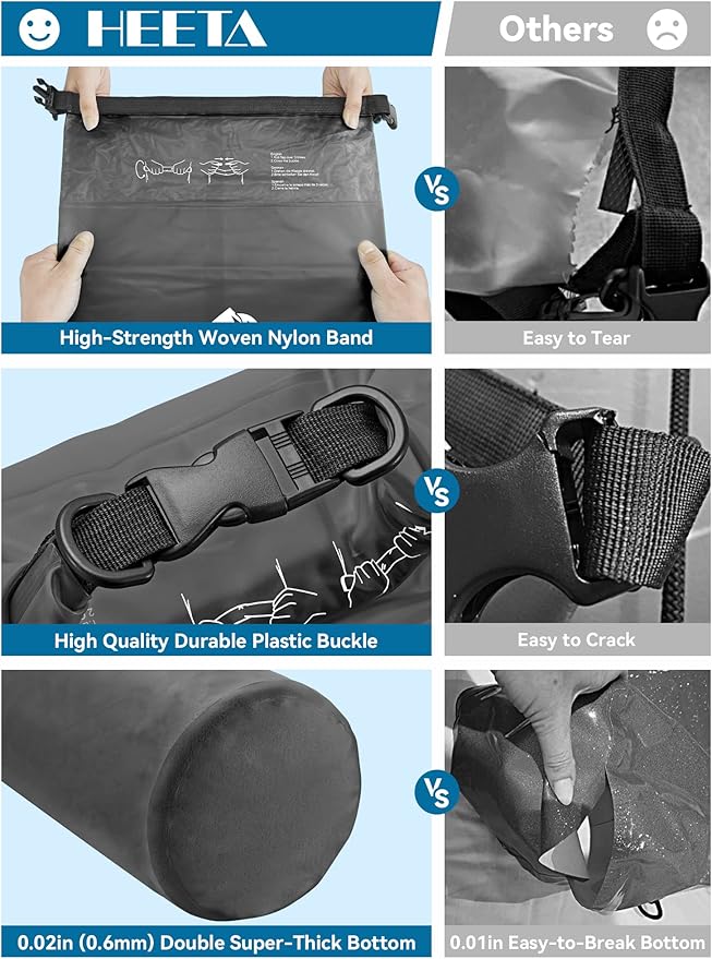 HEETA Dry Bag Waterproof for Women Men, 5L/10L/20L/30L/40L Roll Top Lightweight Dry Storage Bag Backpack with Phone Case for Travel Swimming Boating Kayaking Paddle Board Camping Beach Accessories