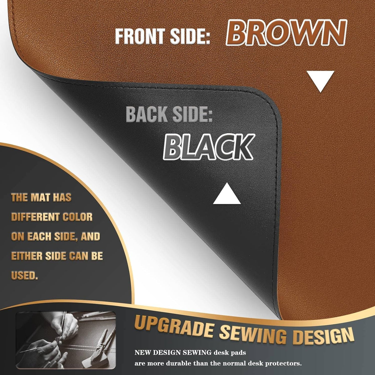 K KNODEL Desk Mat, Blotter, Dual-Sided Office Desk Pad, Waterproof Desk Mat for Desktop, Desk Blotters, PVC Leather Pad Protector (Brown, 31.5" x 15.7")