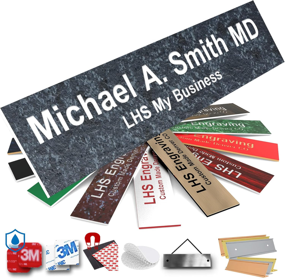 Engraved Door Signs for Office Personalized Mojave Plastic Door Plaque White Letters - Made in USA 2x12 N8