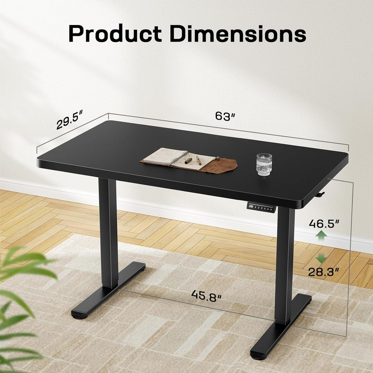 Marsail 63 x 30 Electric Standing Desk with One-Piece Desktop, Sit Stand Desk with Thickened Tabletop, Height Adjustable Stand Up Desk with Cable Management for Home Office(Frame+Desktop, 2 Packages)