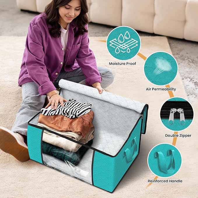 Fab totes 8 Pack Clothes Storage, Foldable Thick Fabric Blanket Storage Bags