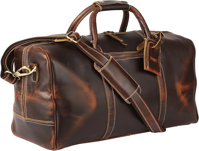 KomalC Leather Duffel Bags for Men and Women Full Grain Leather Travel