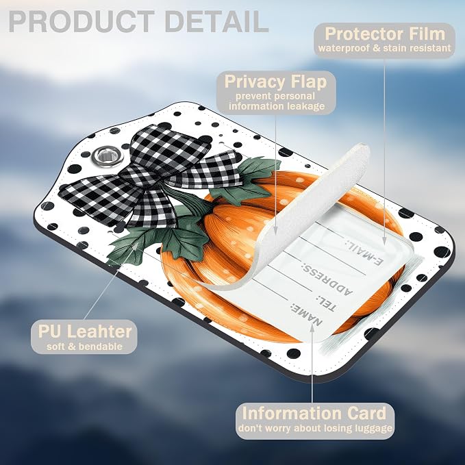 2 Pcs Pumpkin with Checkered Bow Luggage Tags