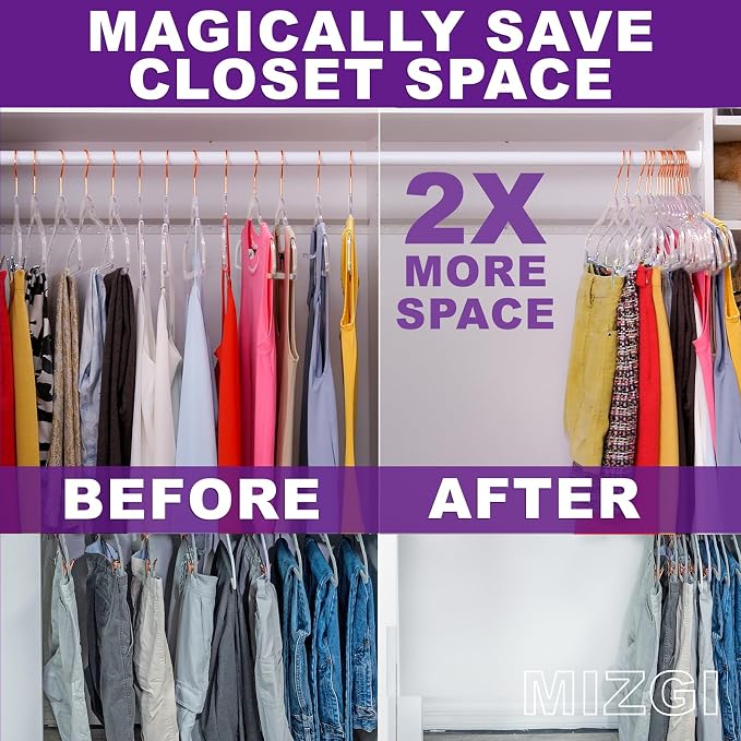 MIZGI Premium Clear Invisible Acrylic Hangers, Crystal Plastic Hangers