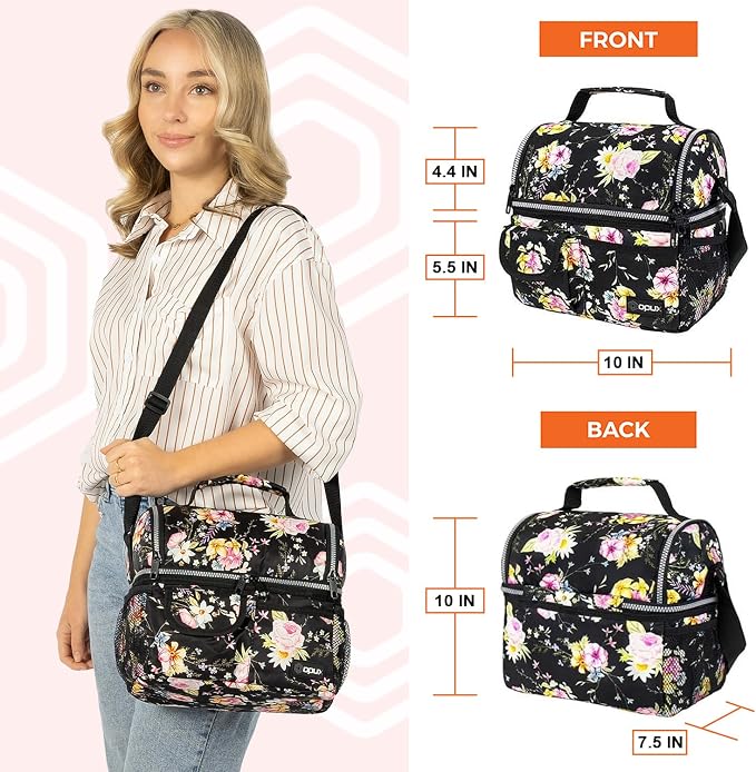 opux Lunch Bag Women Insulated, Adult Lunch Box Cooler, Flower Lunch Box