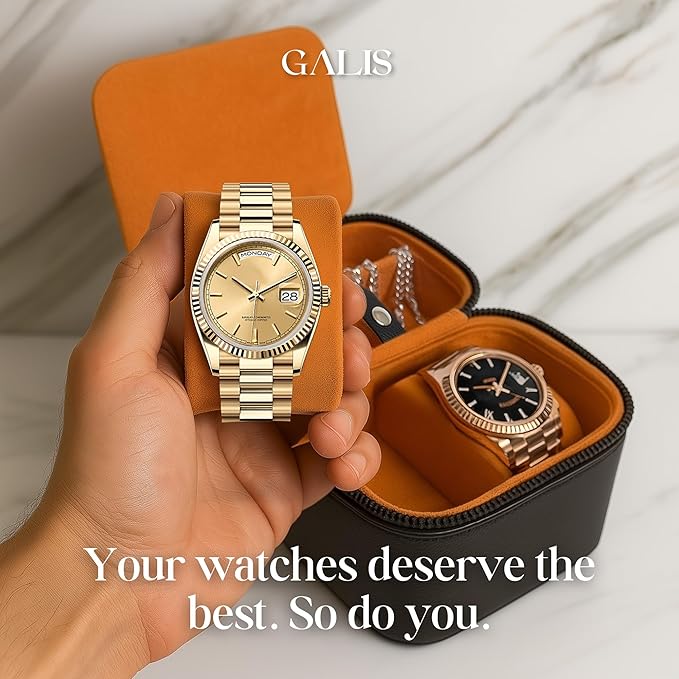 Galis Luxury Watch Case for Men High End Portable 2-Slot Watch Holder and Watch
