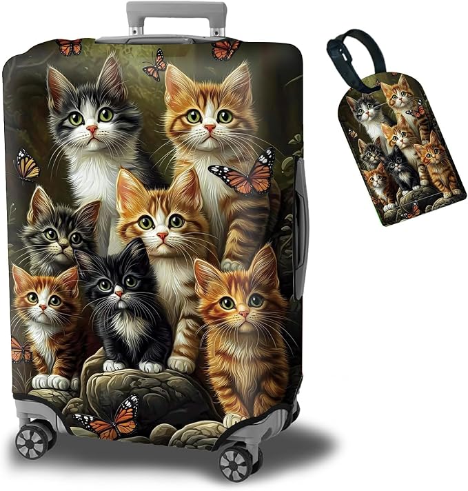 Luggage Cover + Tag, Cats Family Travel Suitcase Protector