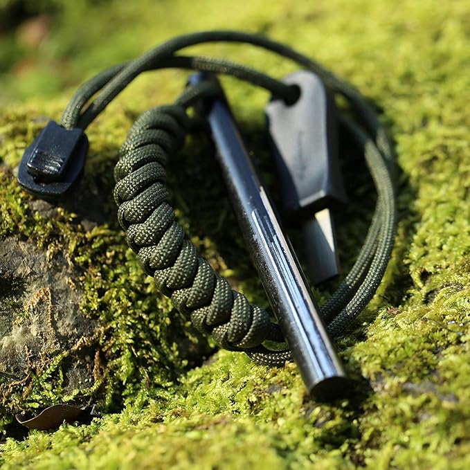 bayite 4 Inch Survival Ferrocerium Drilled Flint Fire Starter, Ferro Rod Kit
