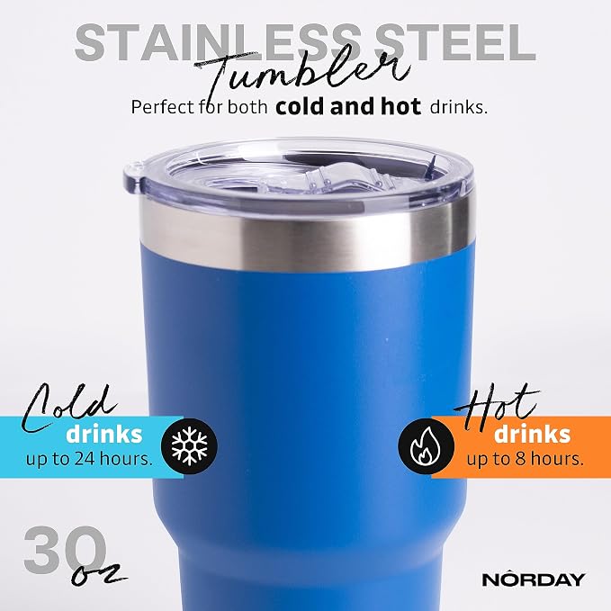 NORDAY | Tumbler with Lid - 30oz - Blue Insulated Tumbler - Stainless Steel