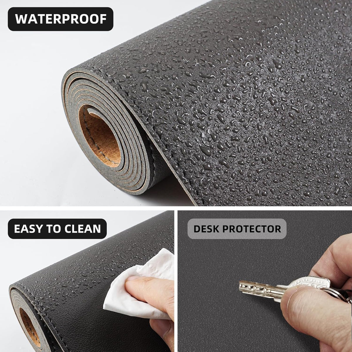 Desk Mat,35.4" x 17" Leather Desk mat,Double-Sided Desk Pad,Desk matt for Desktop,Large Mouse Pad,Office Desk mat,Waterproof Desk Blotter pad for Office&Home(Dark Grey+Cork)