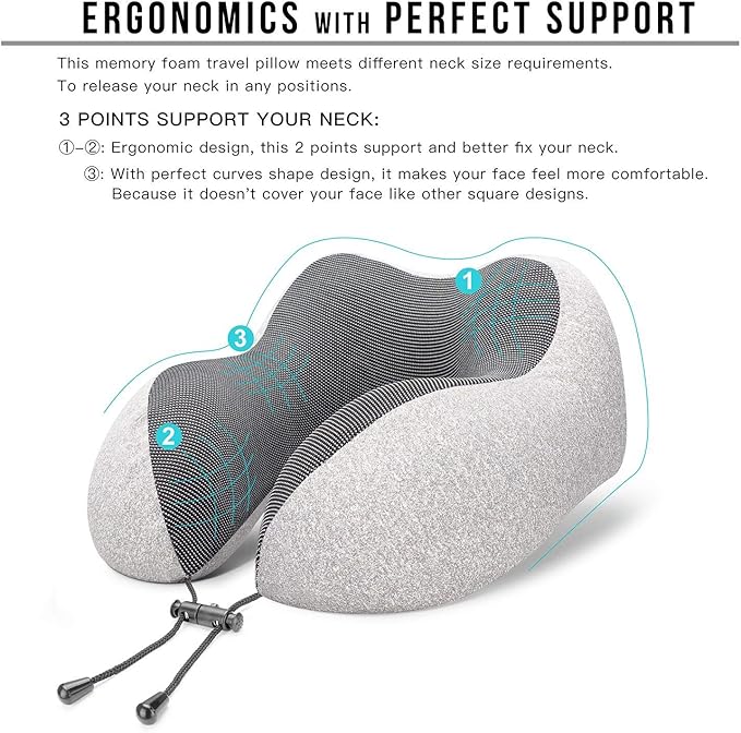 MLVOC Travel Pillow 100% Pure Memory Foam Neck Pillow, Comfortable & Breathable