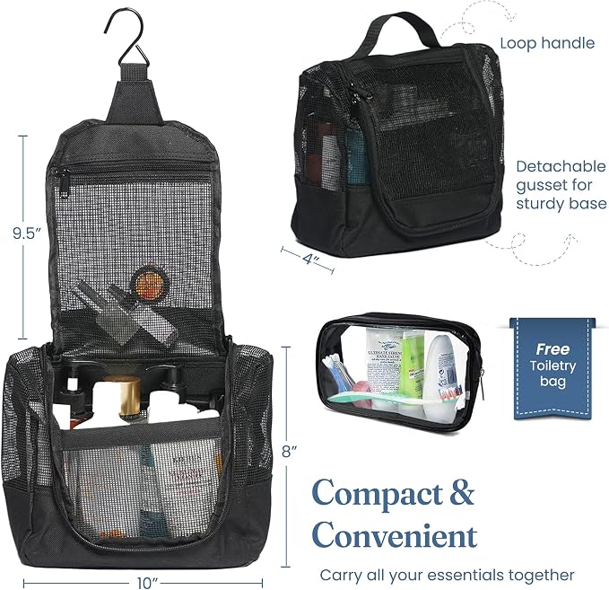 The Fine Living Co. Portable Hanging Shower Caddy Organizer Bag Quick Dry Mesh