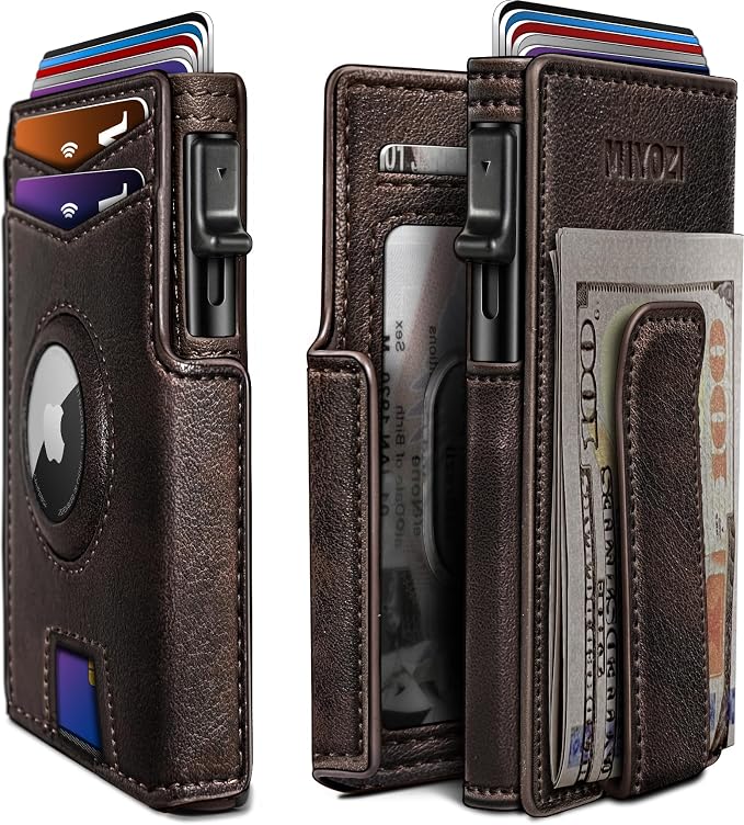 Airtag Wallet for Men, with Money Clip 10 Cards Metal Case Smart Slim Pop Up